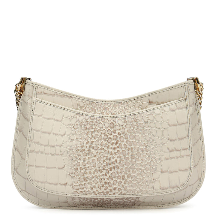 Small Croco Leather Baguette - Marshmallow