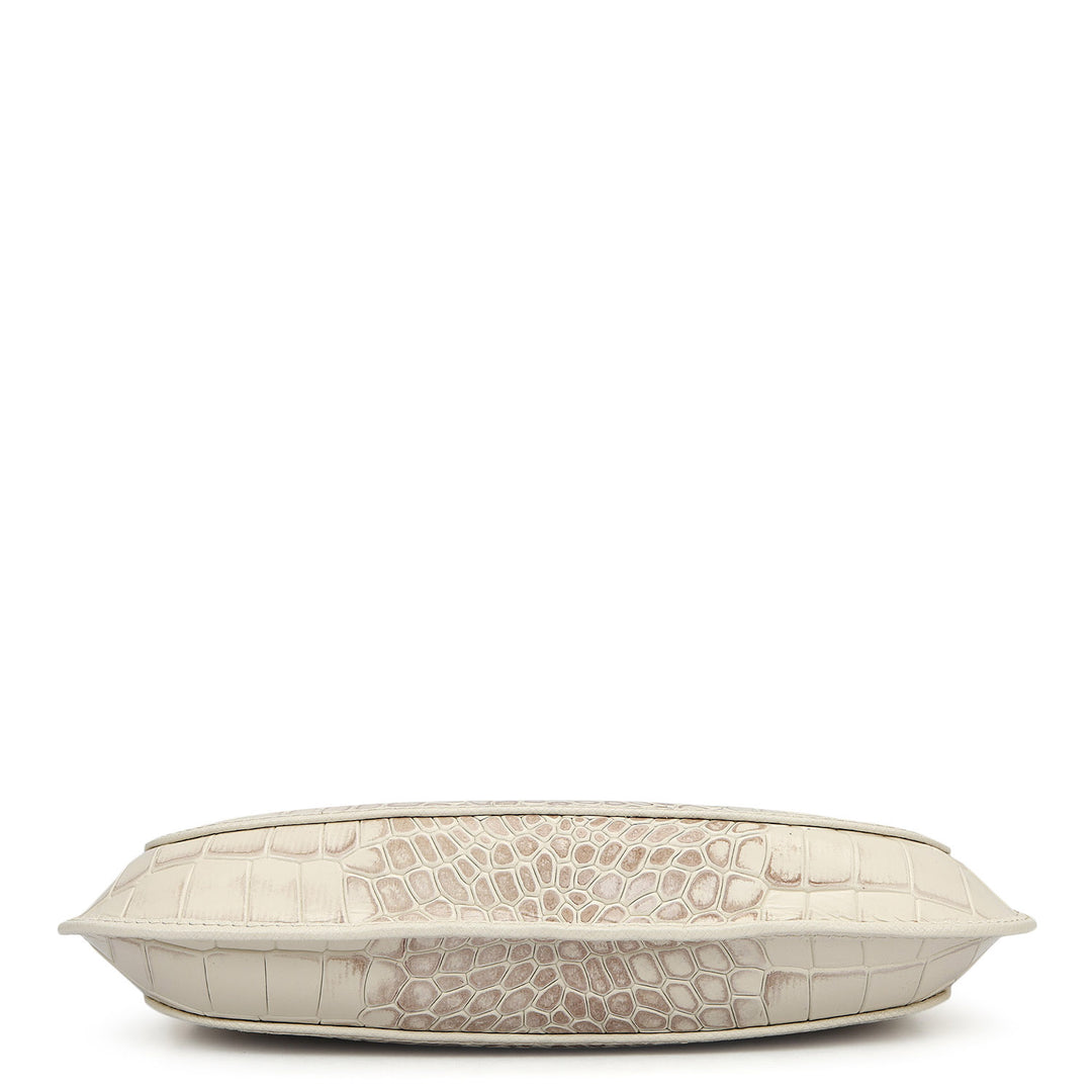 Small Croco Leather Baguette - Marshmallow