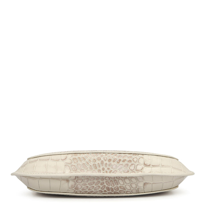Small Croco Leather Baguette - Marshmallow