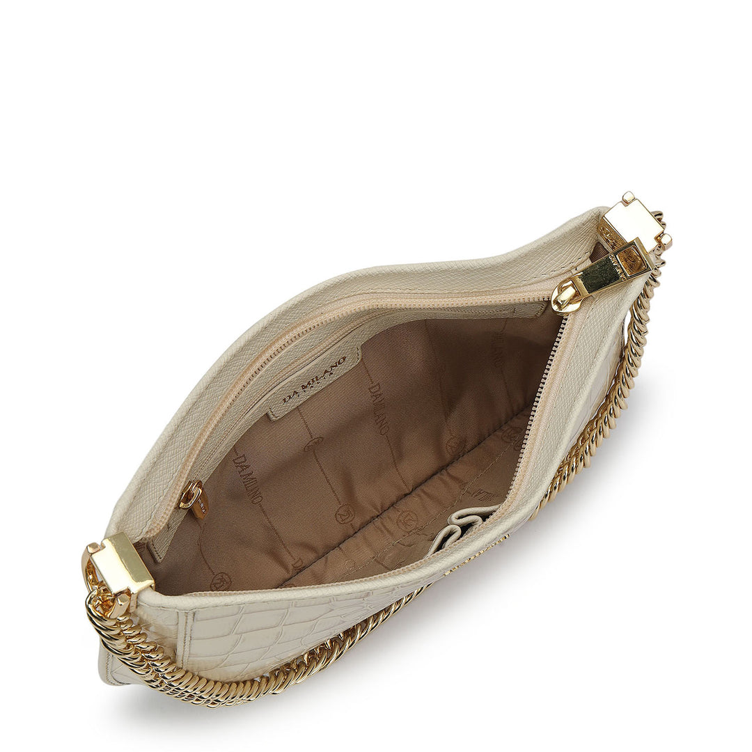 Small Croco Leather Baguette - Marshmallow