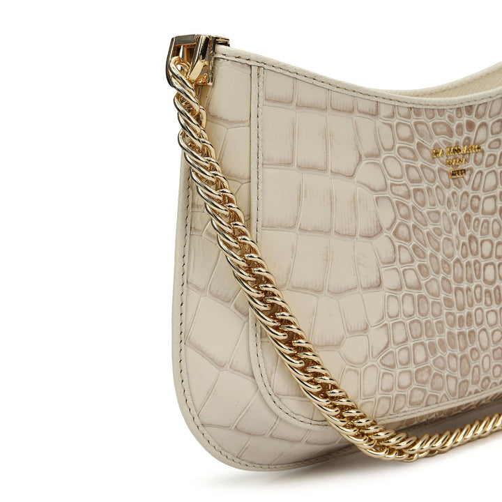 Small Croco Leather Baguette - Marshmallow