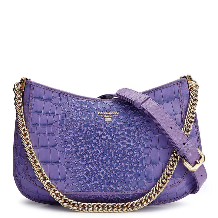Small Croco Leather Baguette - Purple Haze