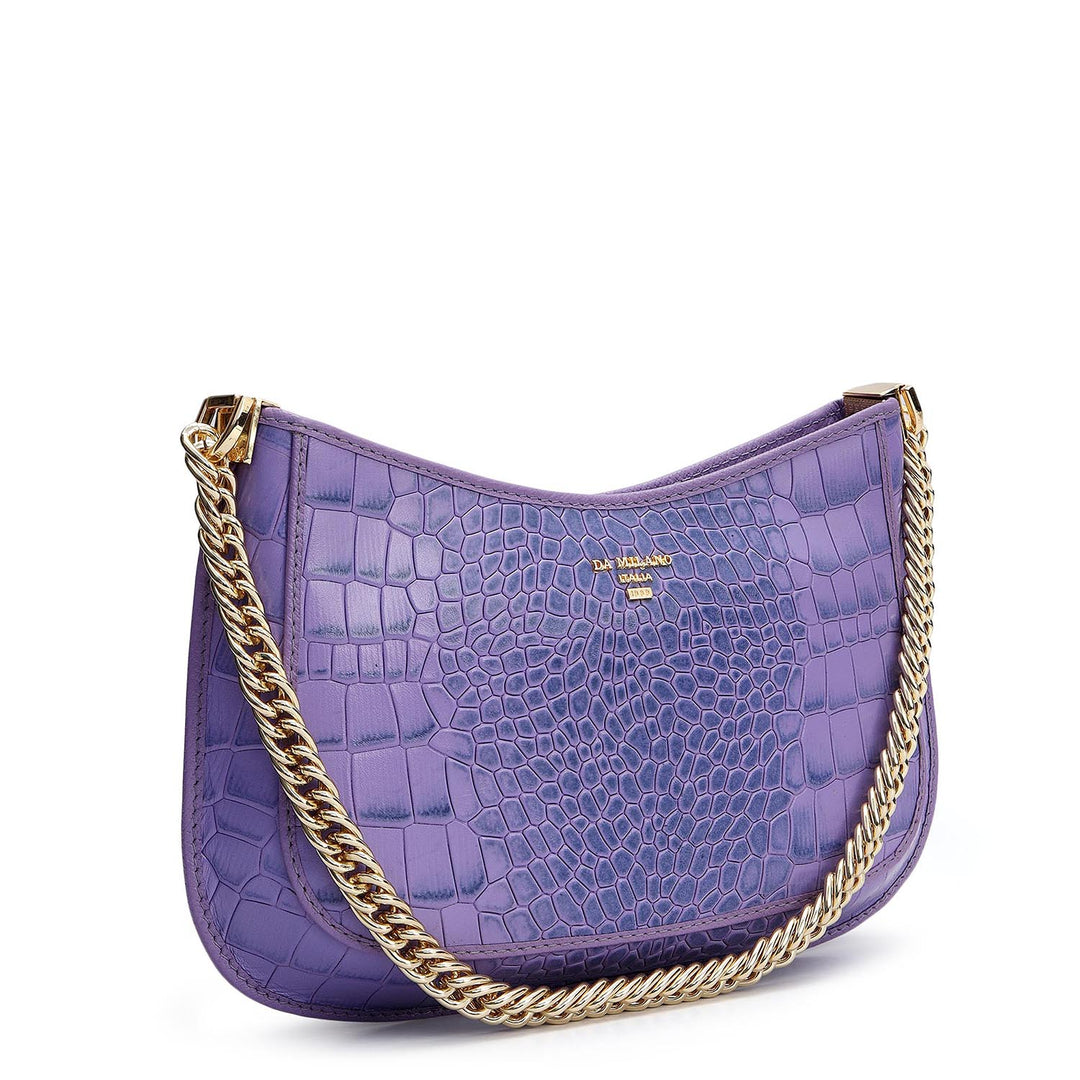 Small Croco Leather Baguette - Purple Haze