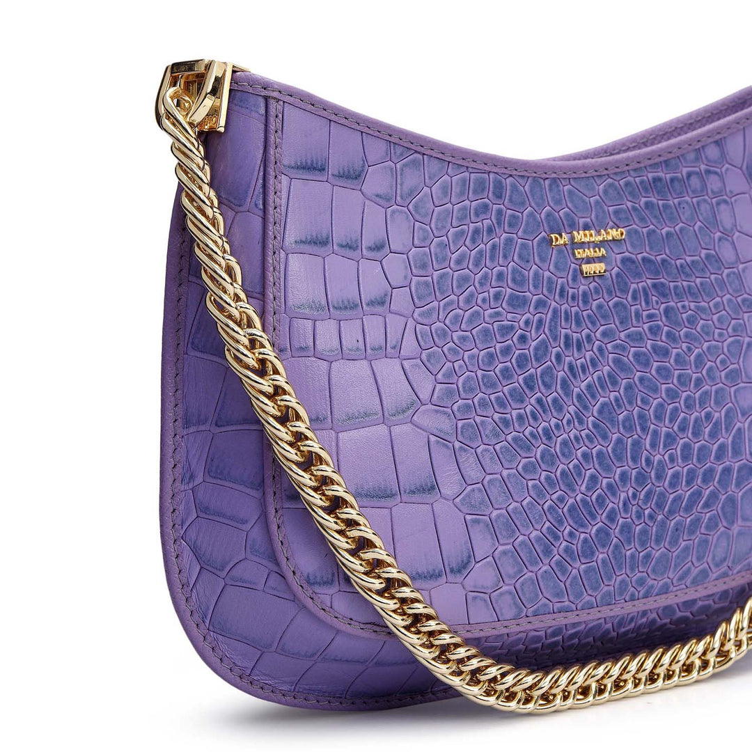 Small Croco Leather Baguette - Purple Haze