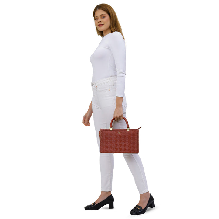 Small Monogram Franzy Leather Satchel - Brick