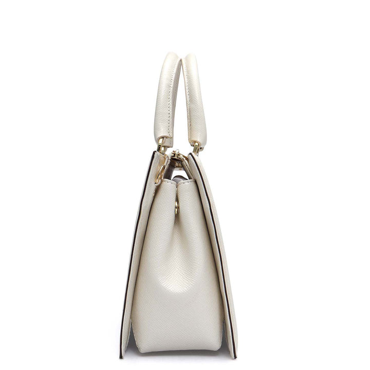 Medium Franzy Leather Satchel - Marshmallow