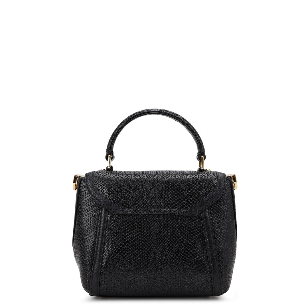 Embossed Leather Top Handle Bag (S) - Black