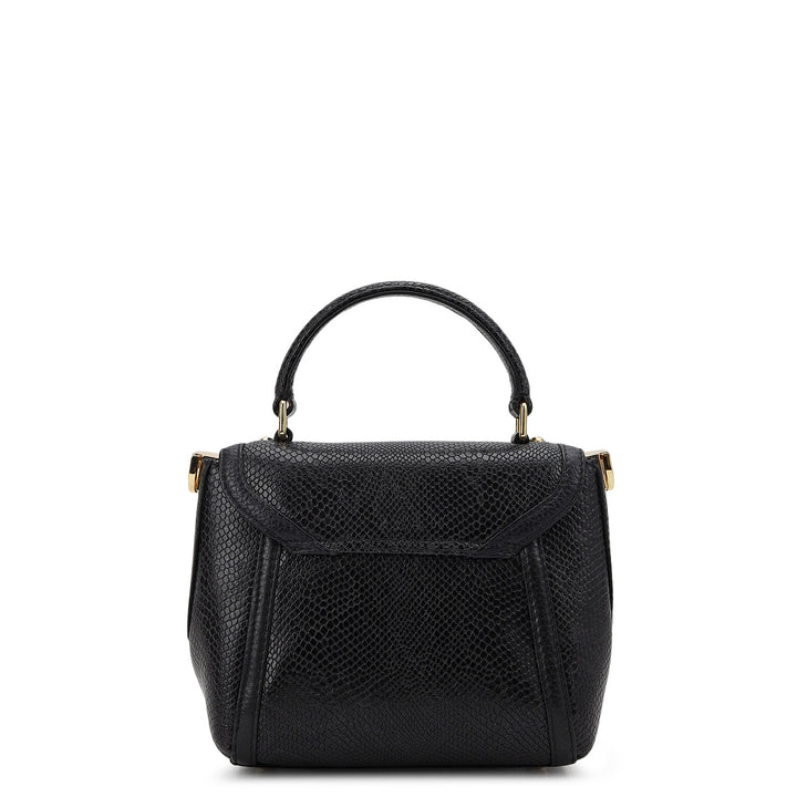 Embossed Leather Top Handle Bag (S) - Black