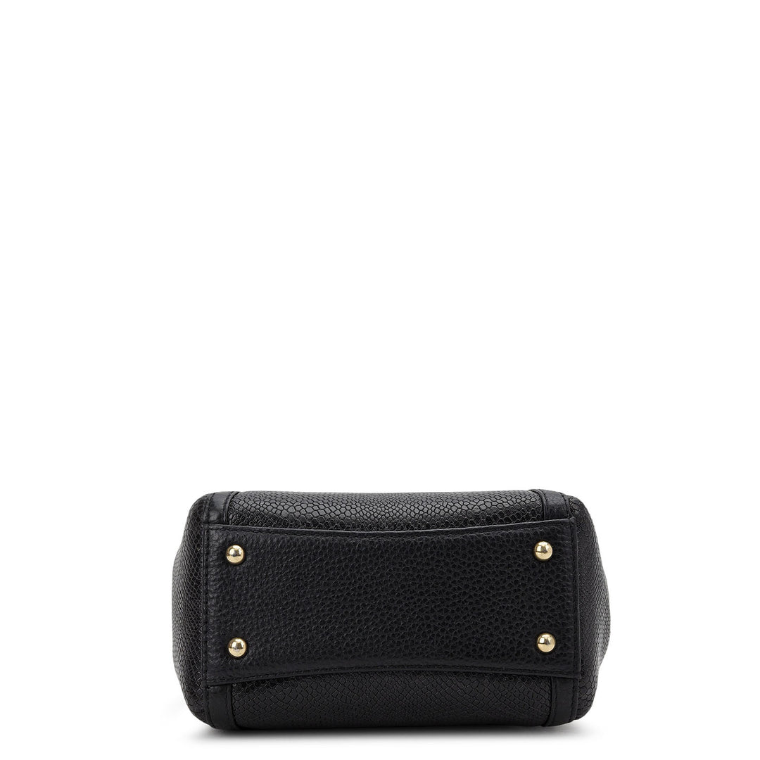 Embossed Leather Top Handle Bag (S) - Black