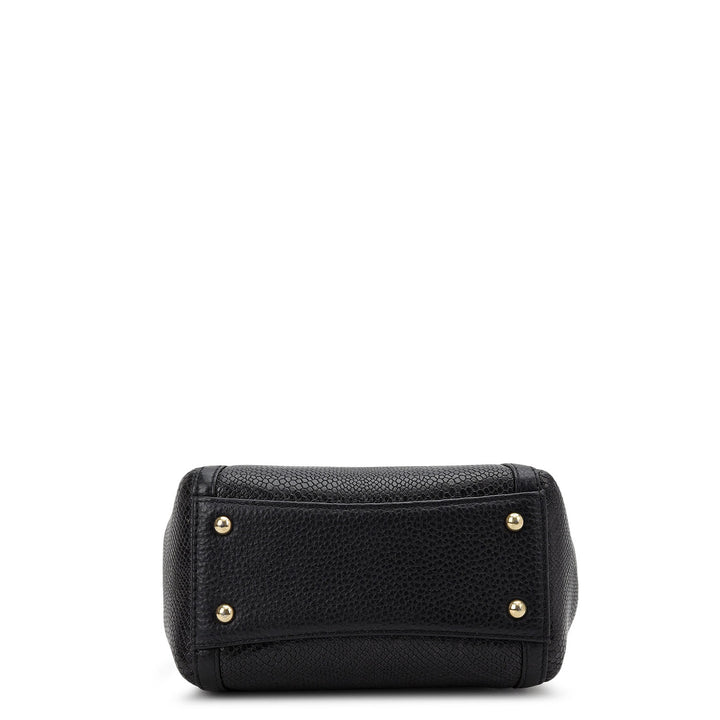 Embossed Leather Top Handle Bag (S) - Black
