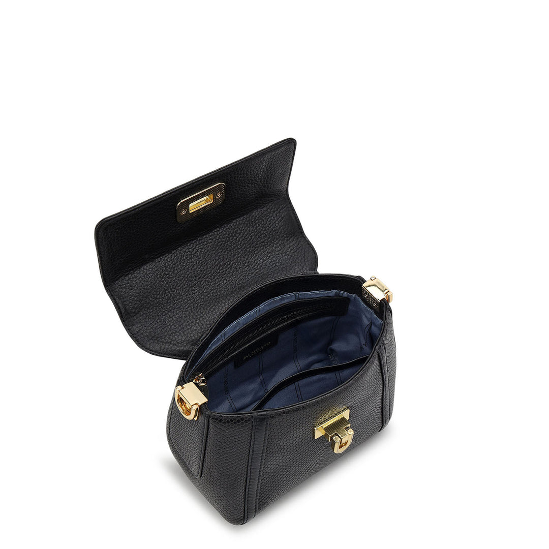 Embossed Leather Top Handle Bag (S) - Black