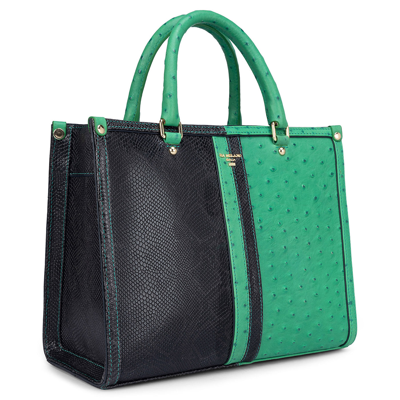 Medium Ostrich Snake Leather Book Tote - Green