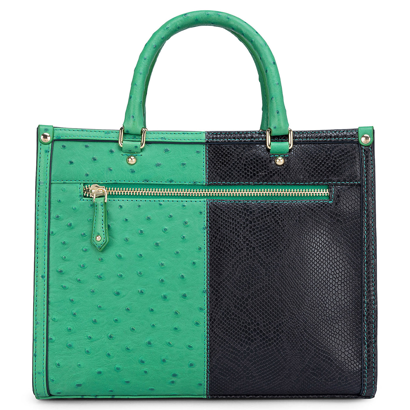 Medium Ostrich Snake Leather Book Tote - Green