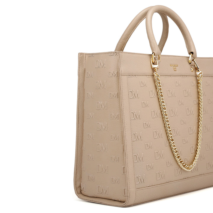 Large Monogram Wax Leather Book Tote - Dove