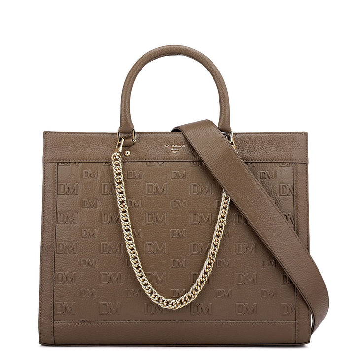 Large Monogram Wax Leather Book Tote - Greyish Taupe