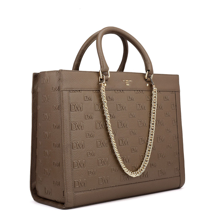 Large Monogram Wax Leather Book Tote - Greyish Taupe