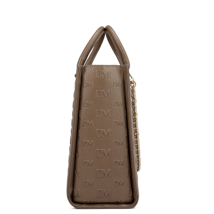 Large Monogram Wax Leather Book Tote - Greyish Taupe