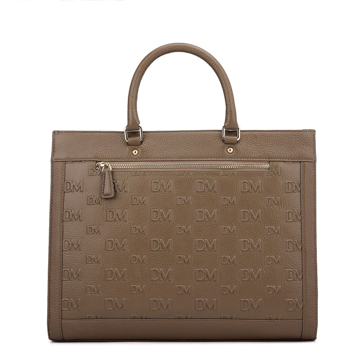 Large Monogram Wax Leather Book Tote - Greyish Taupe