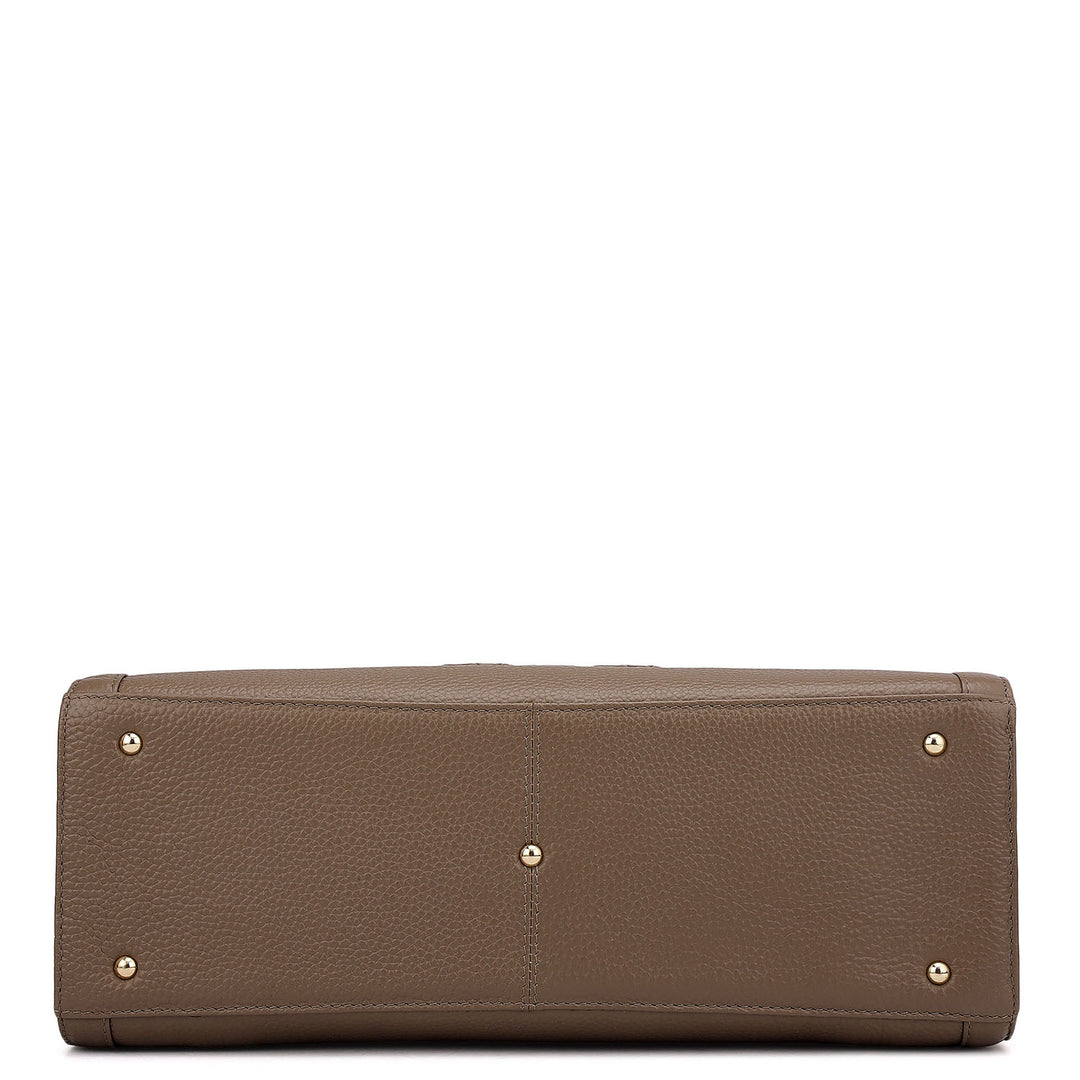 Large Monogram Wax Leather Book Tote - Greyish Taupe