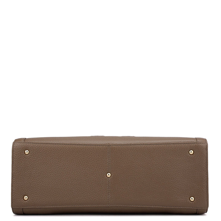 Large Monogram Wax Leather Book Tote - Greyish Taupe