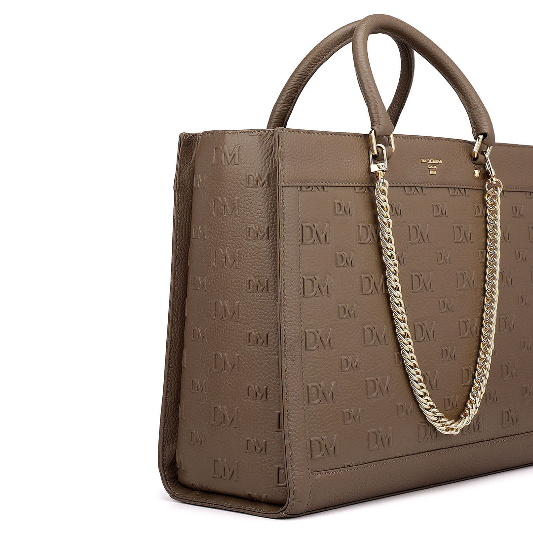 Large Monogram Wax Leather Book Tote - Greyish Taupe