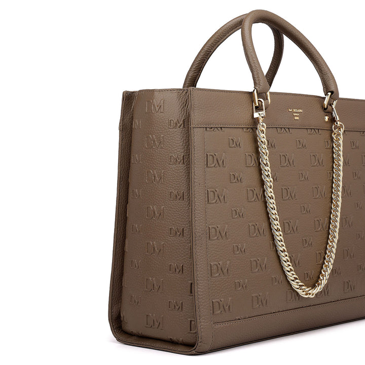 Large Monogram Wax Leather Book Tote - Greyish Taupe