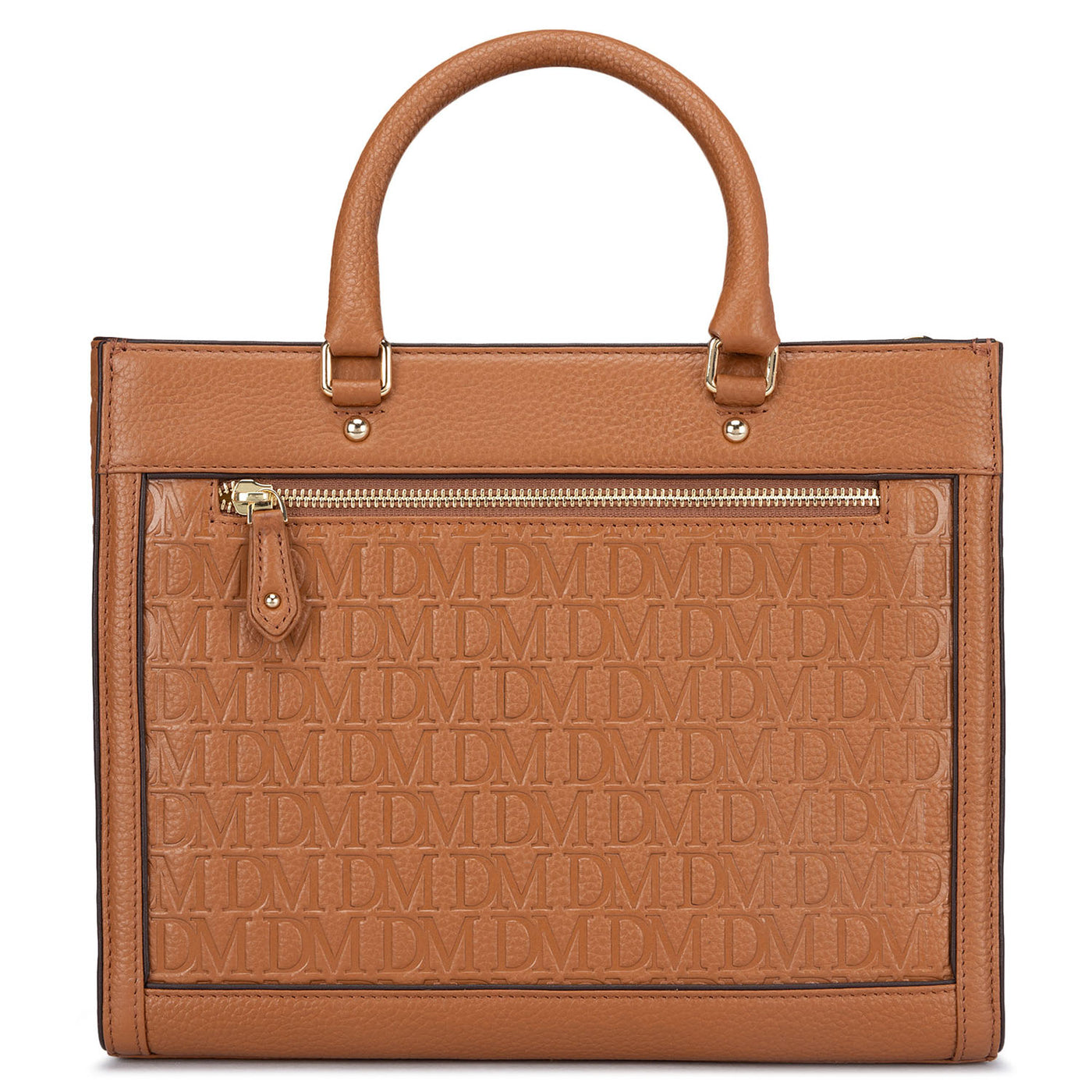 Small Monogram  Leather Book Tote - Caramel