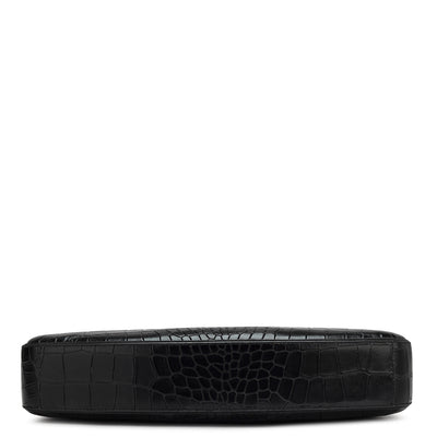 Small Croco Leather Baguette  - Black
