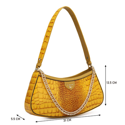Small Croco Leather Baguette  - Honey