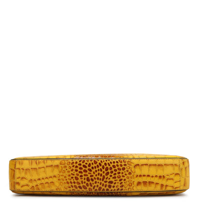 Small Croco Leather Baguette  - Honey