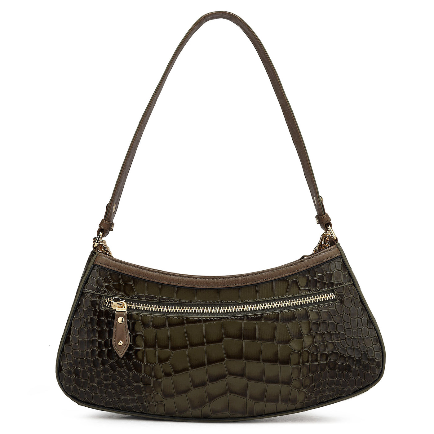 Small Croco Leather Baguette  - Military Green