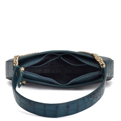 Small Croco Leather Baguette  - Ocean