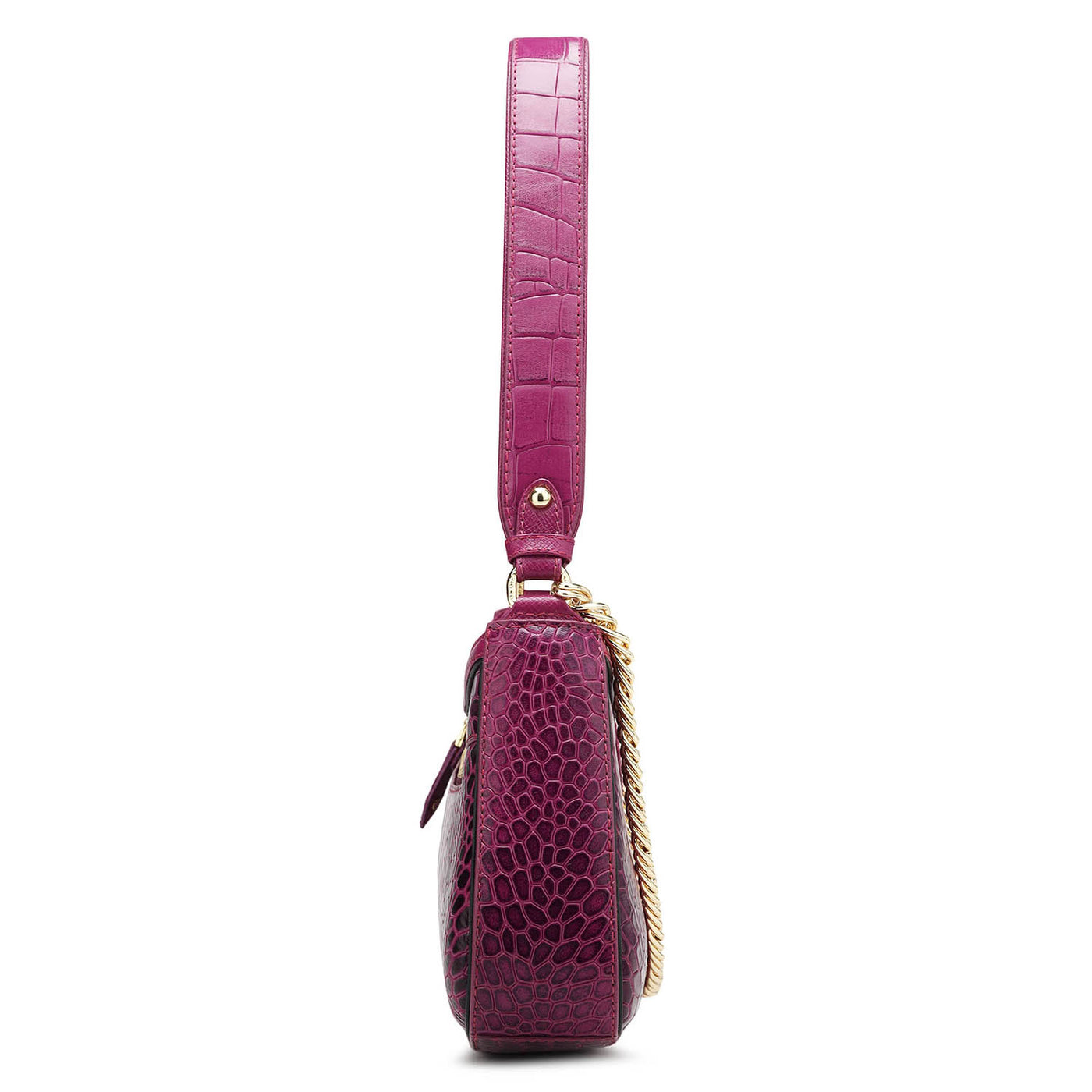 Small Croco Leather Baguette  - Orchid