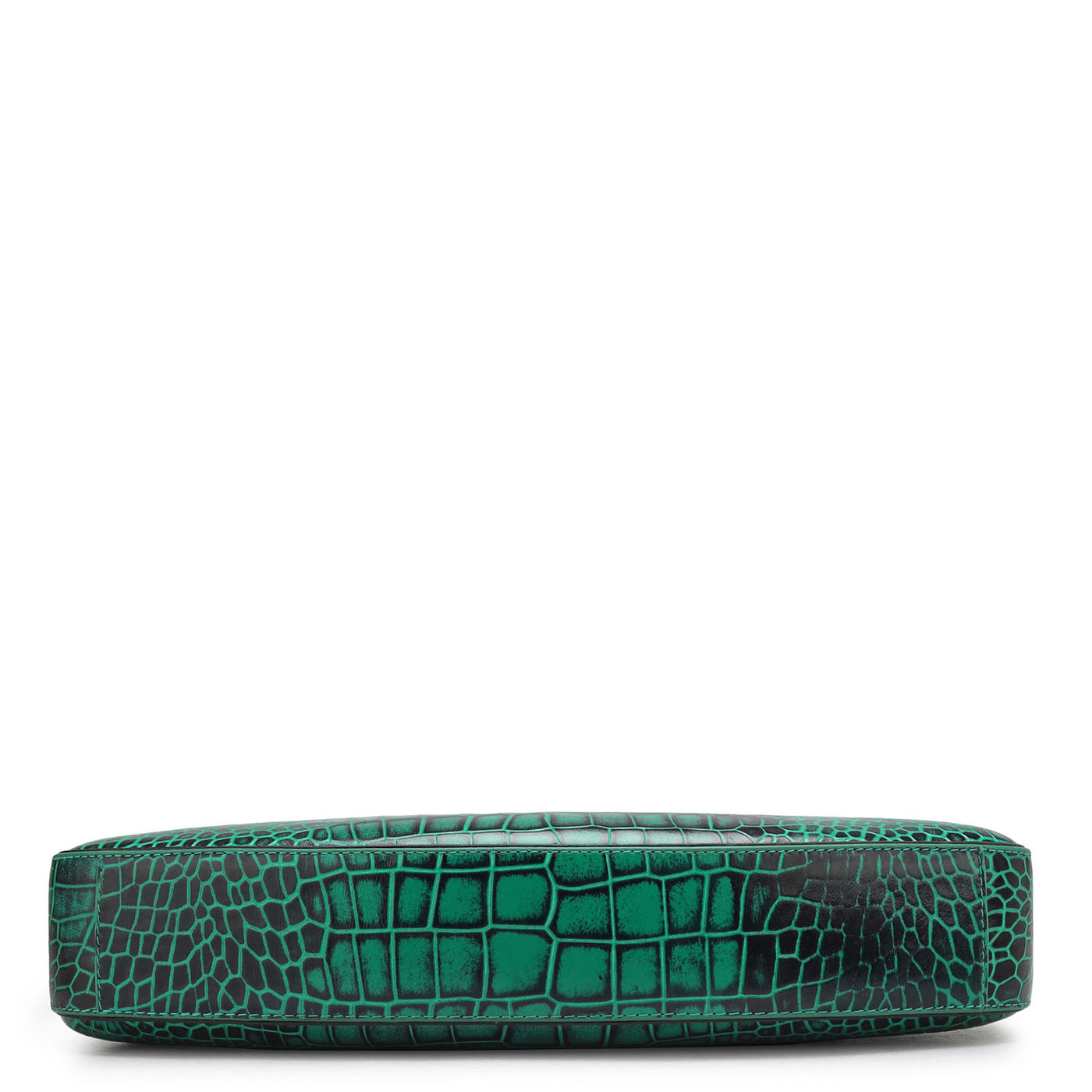 Small Croco Leather Baguette  - Sea Weed