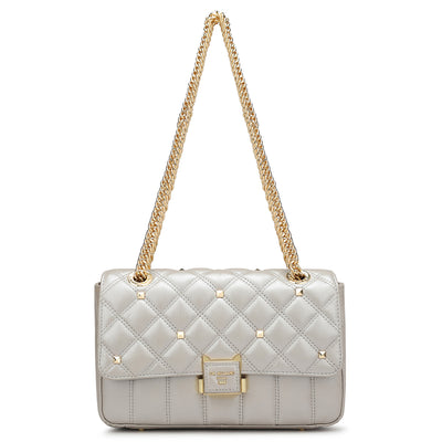 Small Quilting Leather Shoulder Bag - Pearl