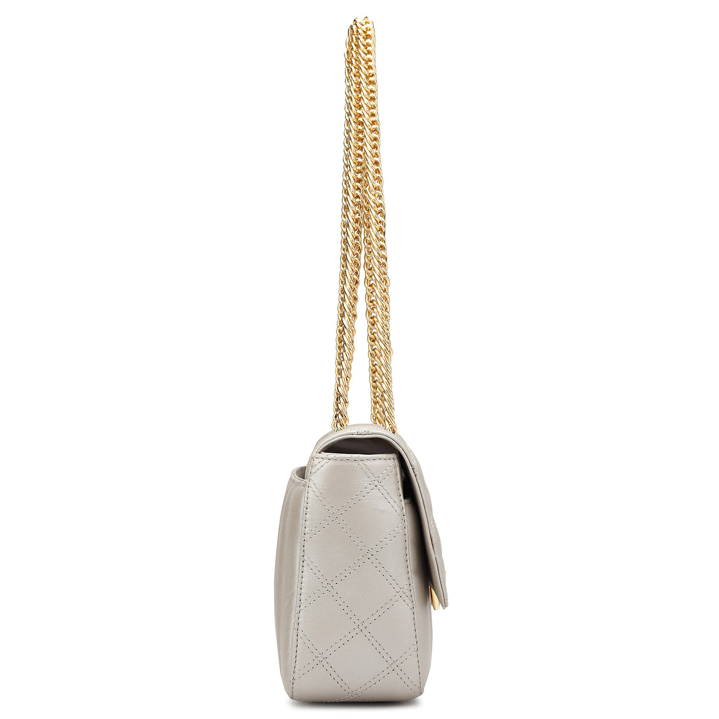 Small Quilting Leather Shoulder Bag - Pearl