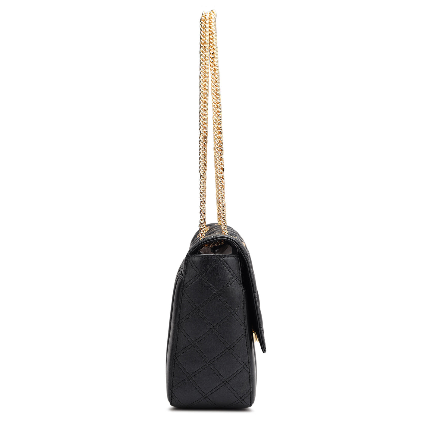 Large Quilting Leather Shoulder Bag - Black