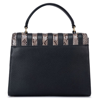 Small Wax Snake Leather Satchel - Black