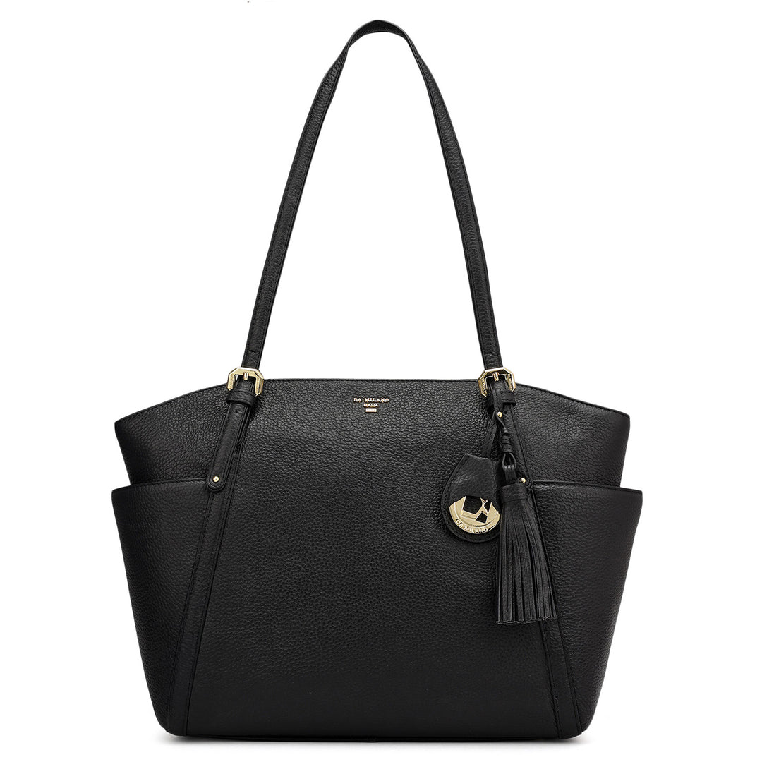 Medium Wax Leather Shoulder Bag - Black