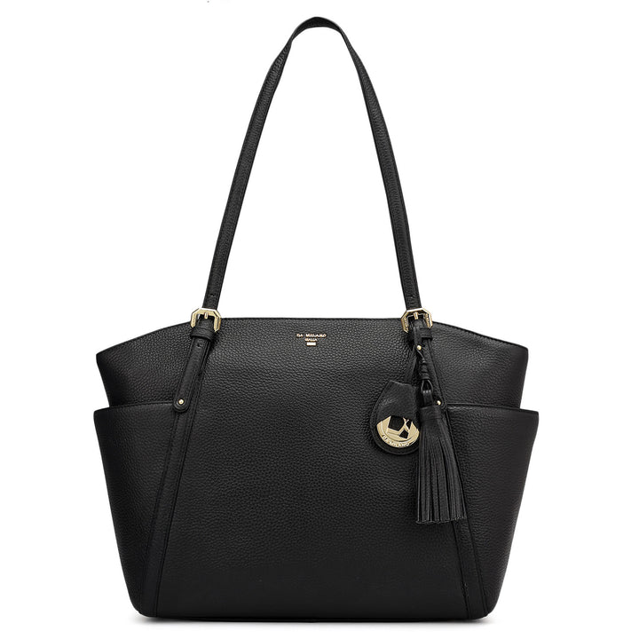 Medium Wax Leather Shoulder Bag - Black