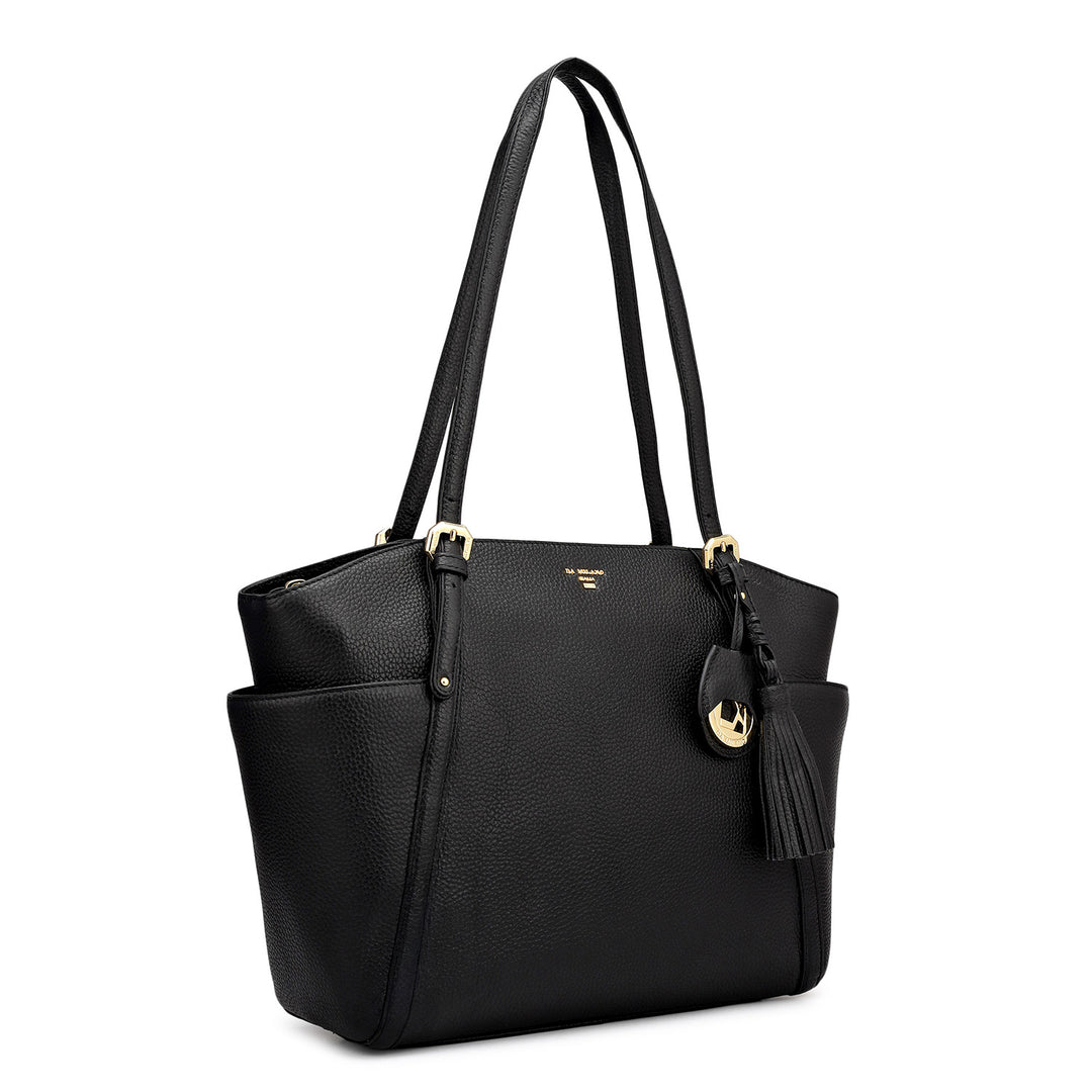 Medium Wax Leather Shoulder Bag - Black