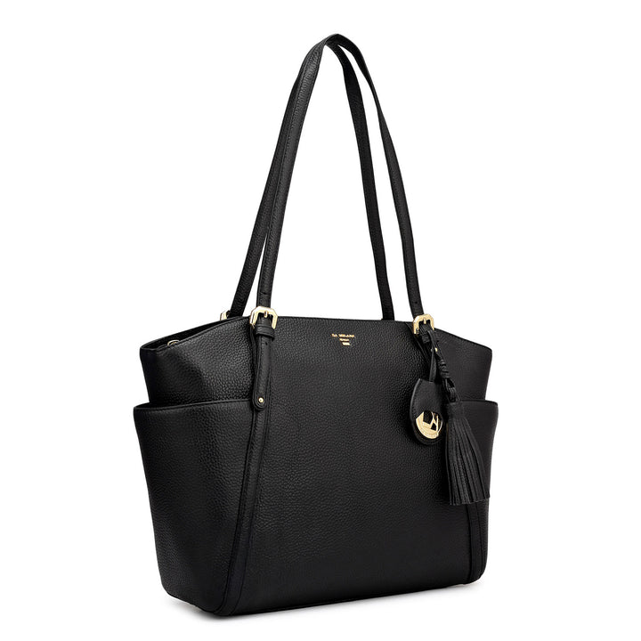 Medium Wax Leather Shoulder Bag - Black