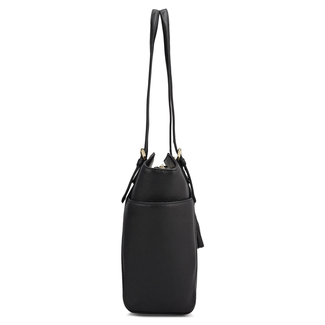 Medium Wax Leather Shoulder Bag - Black