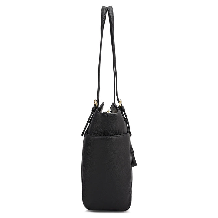 Medium Wax Leather Shoulder Bag - Black