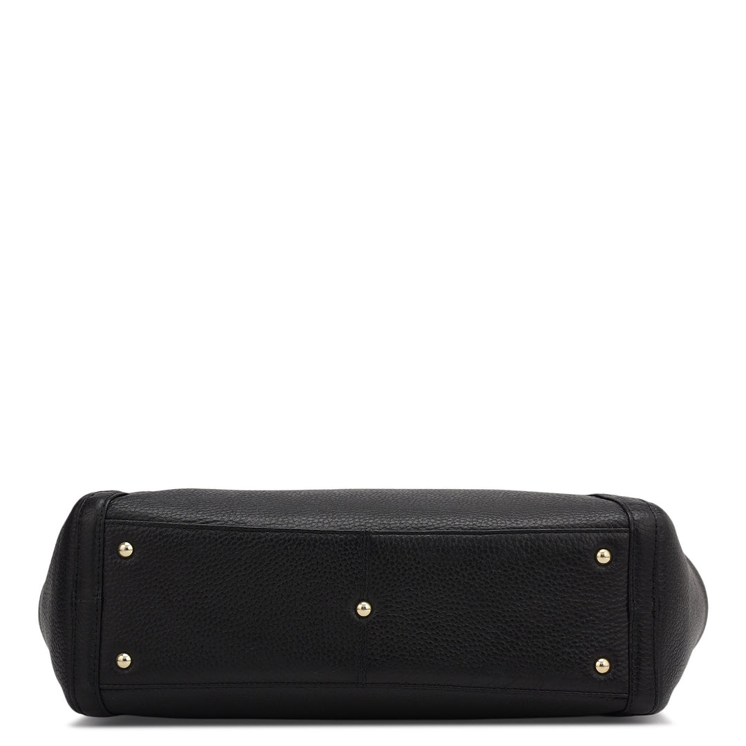Medium Wax Leather Shoulder Bag - Black