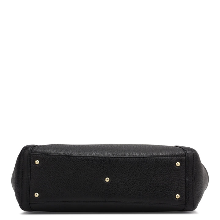 Medium Wax Leather Shoulder Bag - Black