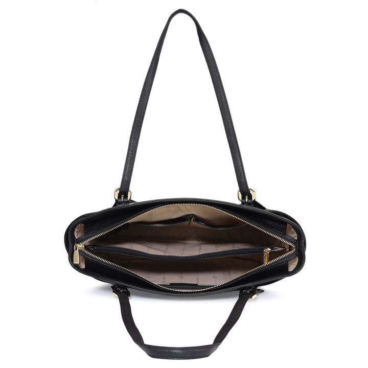 Medium Wax Leather Shoulder Bag - Black