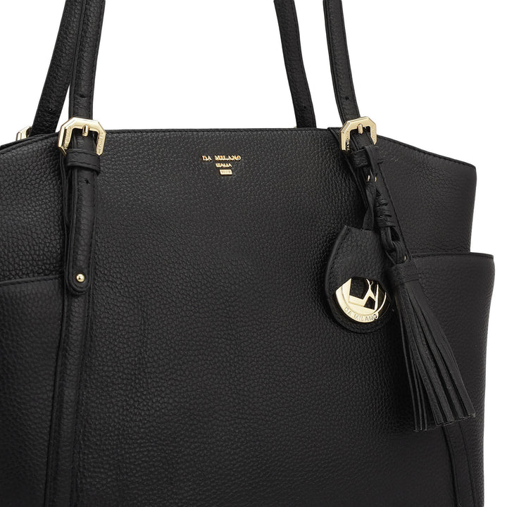 Medium Wax Leather Shoulder Bag - Black