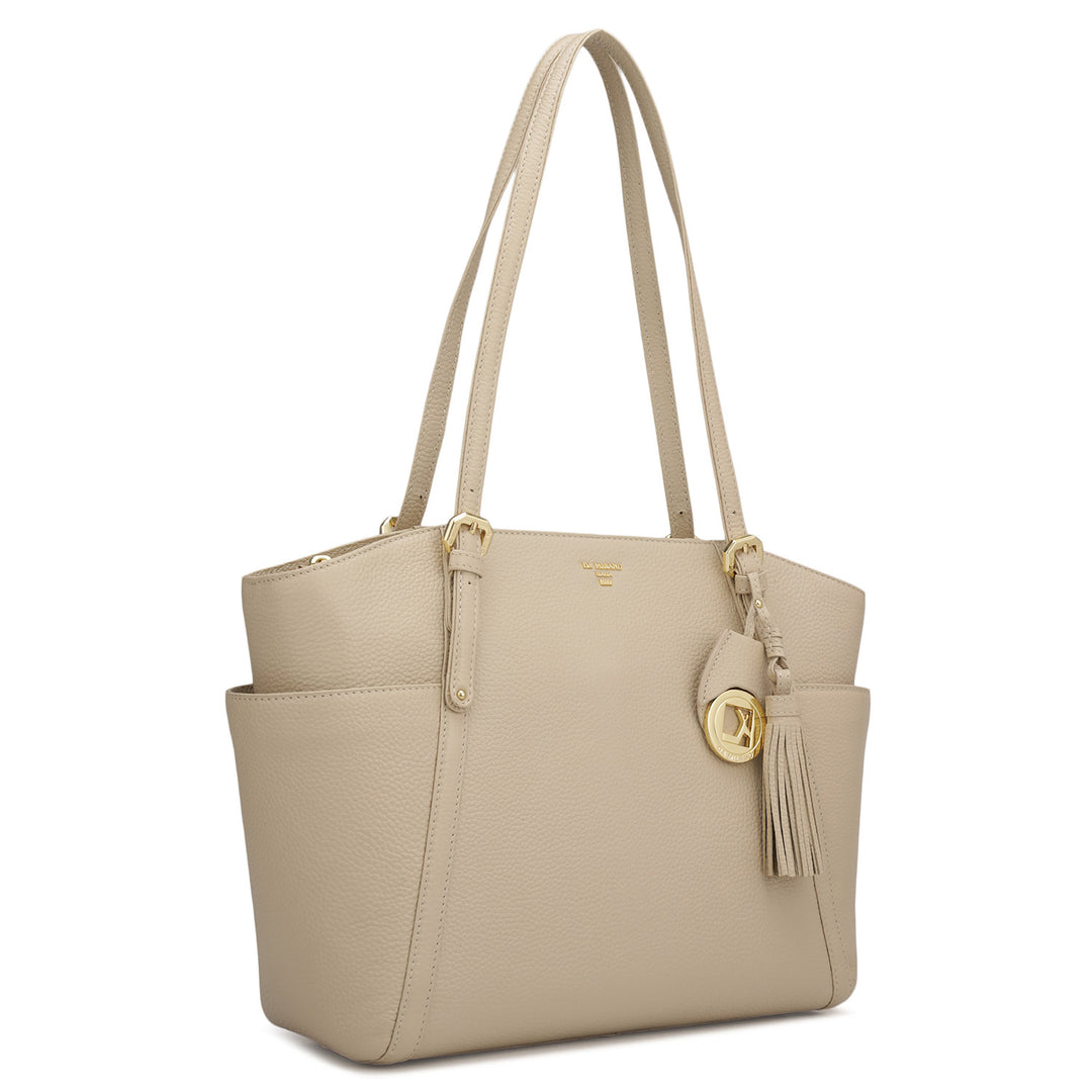 Medium Wax Leather Shoulder Bag - Dove