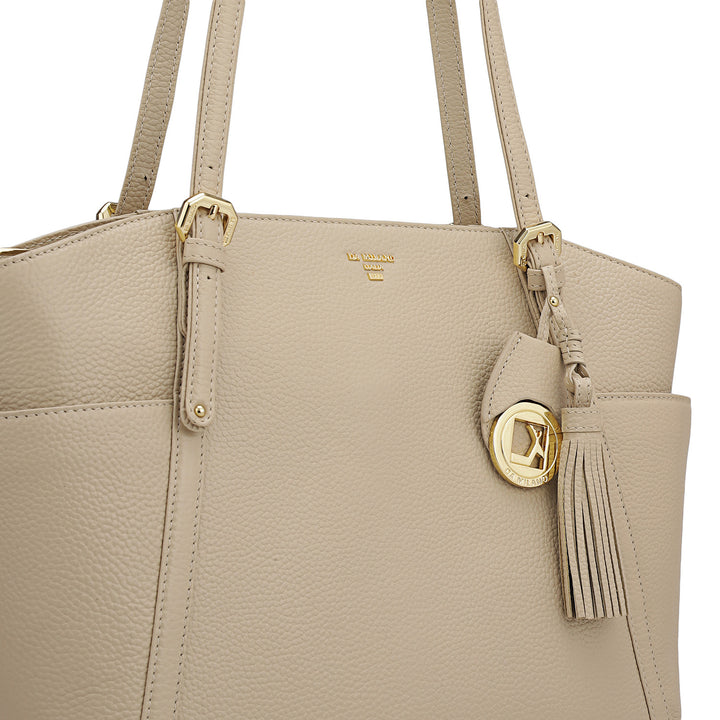 Medium Wax Leather Shoulder Bag - Dove